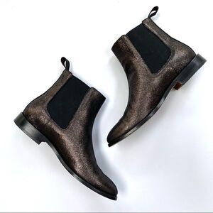 M. Gemi Metallic Dark Silver Gray Black Leather Chelsea Ankle Boots Designer 39